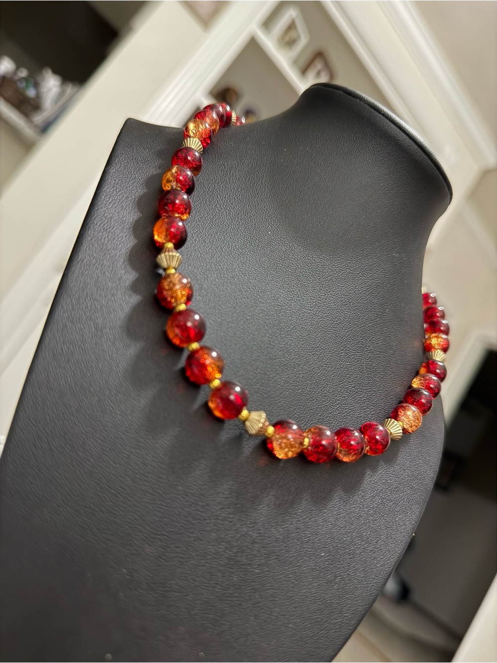 Handcrafted Red and Gold Beaded Necklace